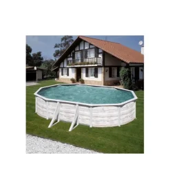 Piscina fuori terra ovale gre "finlandia" in acciaio effetto legno nordico 610x375x120 - cod. kit610n
