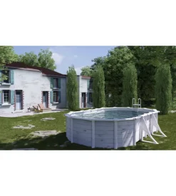 Piscina fuori terra ovale gre "groenlandia" in acciaio effetto legno nordico 500x300x132 - cod. kitprov508n