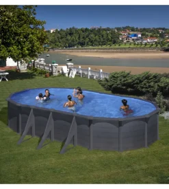 Piscina fuori terra ovale gre "kea" in acciaio colore grafite 730x375x120 - cod. kit730gf