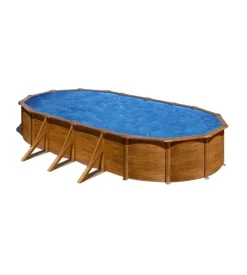 Piscina fuori terra ovale gre "pacific" in acciaio effetto legno 730x375x120 - cod. kit730w