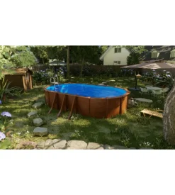 Piscina fuori terra ovale gre "pacific" in acciaio effetto legno 730x375x120 - cod. kit730w