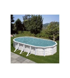 Piscina fuori terra ovale gre "finlandia" in acciaio effetto legno nordico 730x375x120 - cod. kit730n
