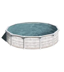 Piscina fuori terra rotonda gre "groenlandia" in acciaio effetto legno nordico 550x550x132 - cod. kitpr558n