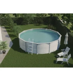 Piscina fuori terra rotonda gre "groenlandia" in acciaio effetto legno nordico 550x550x132 - cod. kitpr558n