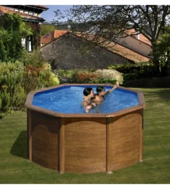Piscina fuori terra rotonda gre "pacific" in acciaio effetto legno 240x240x120 - cod. kit240w