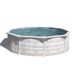 Piscina fuori terra rotonda gre "groenlandia" in acciaio effetto legno nordico 460x460x132 - cod. kitpr458n