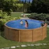 Piscina fuori terra rotonda gre "mauritius" in acciaio effetto legno 350x350x132 - cod. kitpr358wo