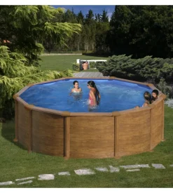 Piscina fuori terra rotonda gre "mauritius" in acciaio effetto legno 350x350x132 - cod. kitpr358wo