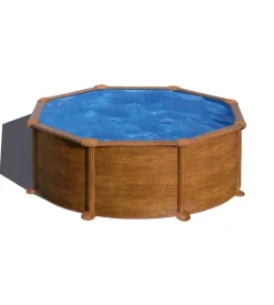 Piscina fuori terra rotonda gre "mauritius" in acciaio effetto legno 350x350x132 - cod. kitpr358wo