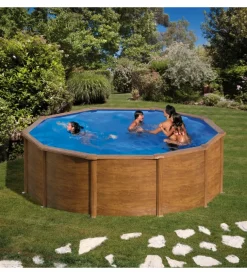 Piscina fuori terra rotonda gre "pacific" in acciaio effetto legno 460x460x120 - cod. kit460w