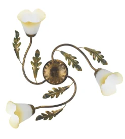 Plafoniera 3 luci "quercia" in ferro e vetro, e14