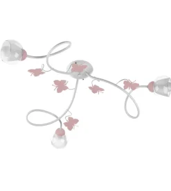 Plafoniera "butterfly" 3 luci bianca e rosa, e14
