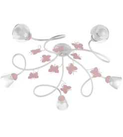 Plafoniera "butterfly" 5 luci bianca e rosa, e14