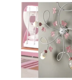 Plafoniera "butterfly" 5 luci bianca e rosa, e14