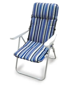 Poltrona da esterno pieghevole, multiposizione e imbottita essenza "ischia" in acciaio a righe blu 68x58x106 cm