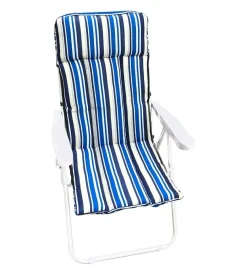 Poltrona da esterno pieghevole, multiposizione e imbottita essenza "ischia" in acciaio a righe blu 68x58x106 cm