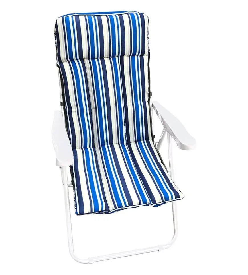 Poltrona da esterno pieghevole, multiposizione e imbottita essenza "ischia" in acciaio a righe blu 68x58x106 cm