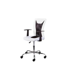 Poltroncina ufficio bianca con braccioli e ruote, 55x54,5x85-95 cm