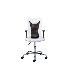 Poltroncina ufficio bianca con braccioli e ruote, 55x54,5x85-95 cm