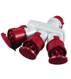 Poly pool - adattatore industriale triplo con spina e 3 prese 16 a 3p+t ip44 rosso