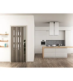 Porta a soffietto da interno "luciana" rovere tortora con vetro 88,5x214 cm