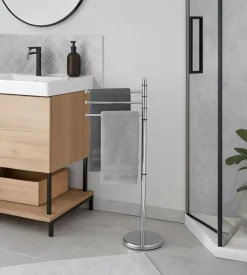 Porta asciugamani da terra in acciaio cromato con 3 barre