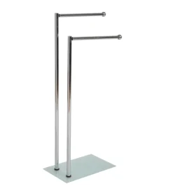 Porta asciugamani in metallo con base in vetro, 36x20x80 cm.