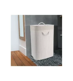 Porta biancheria rettangolare in bamboo - bianco.