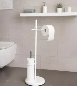 Porta rotolo e porta scopino in acciaio bianco