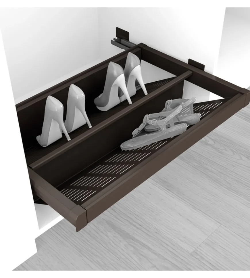 Porta scarpe estraibile per interno armadio 900 mm chiusura soft acciaio color moka - emuca.