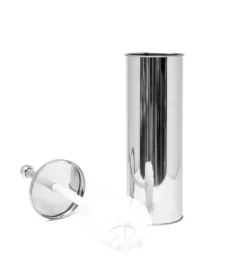 Porta scopino in plastica e acciaio inossidabile cromato, diametro 9 cm e altezza 26,7-39,5 cm.