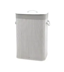 Portabiancheria in bambù decor bagno bianco 40x30x60 cm