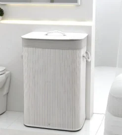 Portabiancheria in bambù decor bagno bianco 40x30x60 cm