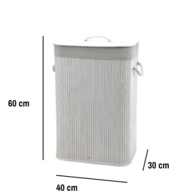 Portabiancheria in bambù decor bagno bianco 40x30x60 cm