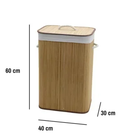Portabiancheria in bambù decor bagno naturale 40x30x60 cm