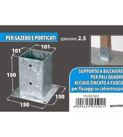 Portapali ancoraggio d'appoggio per travi 101 x 101 x 150 x 150 mm.