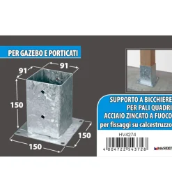 Portapali ancoraggio d'appoggio per travi 91 x 91 x 150 x 150 mm.