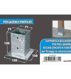 Portapali ancoraggio d'appoggio per travi 71 x 71 x 150 x 150 mm.