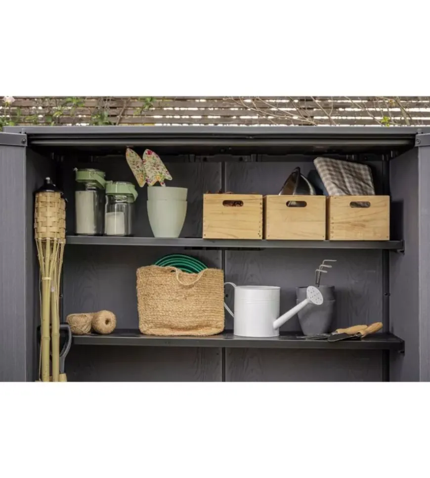 Portattrezzi multiuso keter "vertical shed venetian" in resina effetto legno 140x73,6x170,4 cm