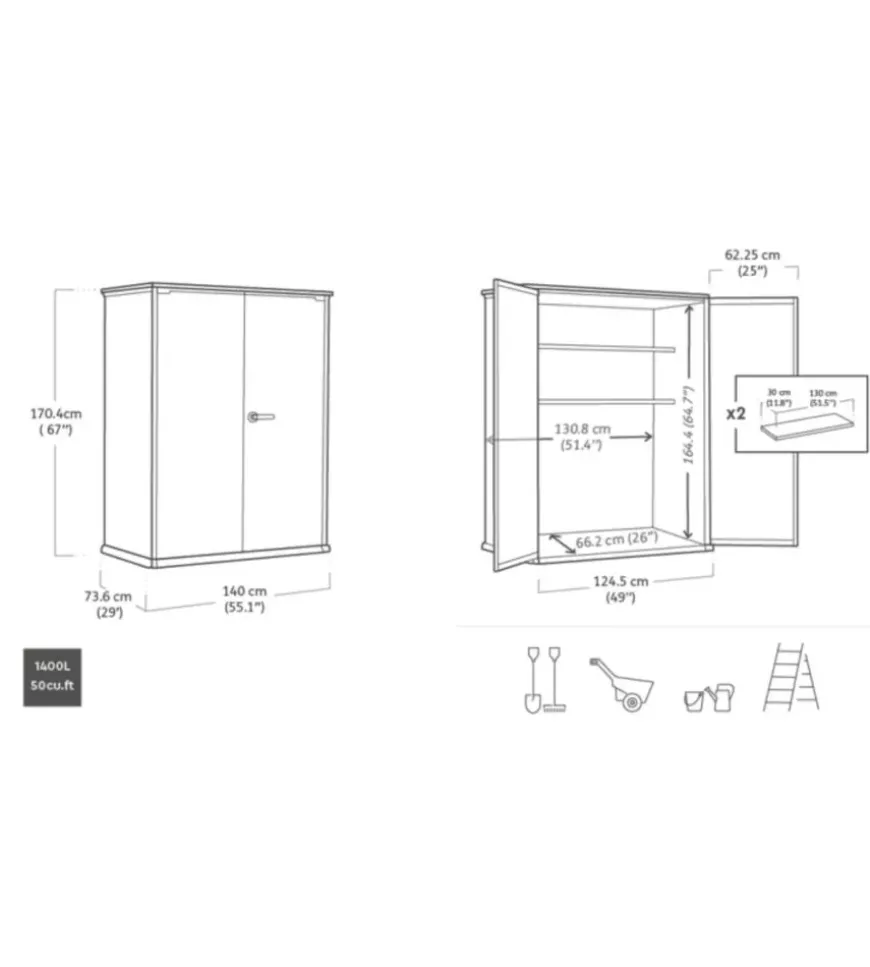 Portattrezzi multiuso keter "vertical shed venetian" in resina effetto legno 140x73,6x170,4 cm