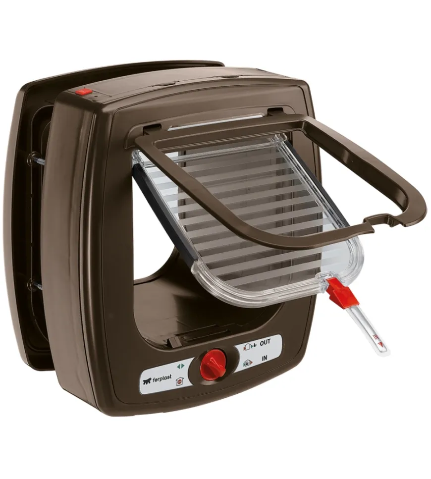 Portina per gatti ferplast "microchip" con chiusura 4 vie e protezione aria in plastica marrone 22,5x16,2x25,2 cm