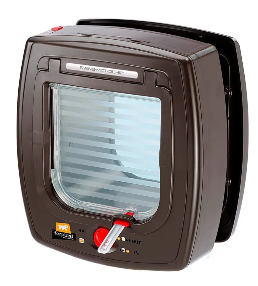 Portina per gatti ferplast "microchip" con chiusura 4 vie e protezione aria in plastica marrone 22,5x16,2x25,2 cm