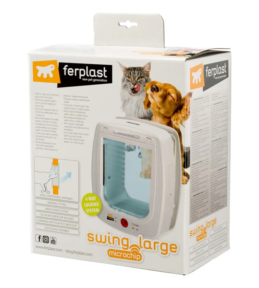 Portina per gatti grandi e cani di taglia piccola ferplast "swing microchip large" con chiusura 4 vie e protezione aria in plastica bianco 26,5x16,2x31,5 cm