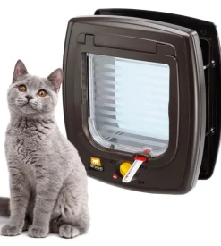 Portina per gatti sistema magnetico ferplast "swing 7" con chiusura 4 vie e protezione aria in plastica marrone 22,5x10,4x25,2 cm