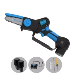 Potatore a catena a batteria campagnola "t-cat" barra 10 cm 2 batterie 12,6v 2,5ah, caricabatterie e kit accessori