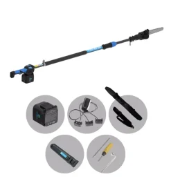 Potatore a catena telescopico a batteria campagnola "t-rex 160-240" barra 21 cm 21,6v 5ah, caricabatterie tripla uscita, tracolla, sacca da trasporto, kit attrezzi e copri-barra