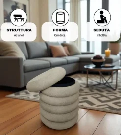 Pouf contenitore bellahome beige 38x38x45 cm