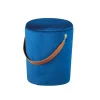 Pouf "secchiello" in velluto blu con maniglia, 35x35x45 cm