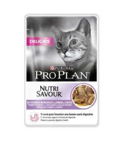 Pro plan delicate, alimento umido per gatto teneri pezzetti in salsa con tacchino.
