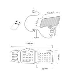 Proiettore orientabile a led solare - con 3 pannelli - 108 led